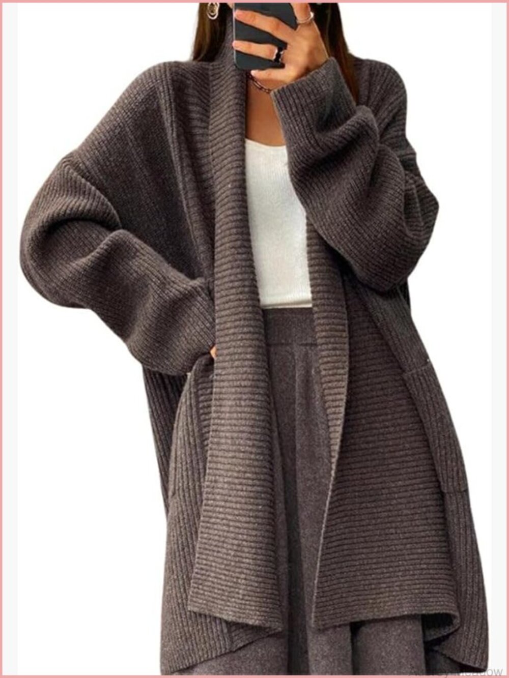 Chunky Open Front Long Cardigan Lightweight Long Sleeve Coatigan Sweater - Picture 1 of 2